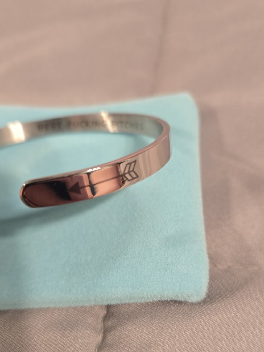 Engraved Silver Cuff Bracelet - "Best Fucking Bitches" - Picture 2 of 4